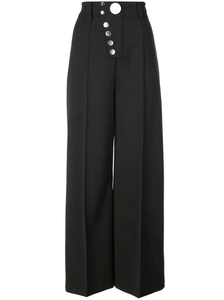 snap front wide-leg trousers