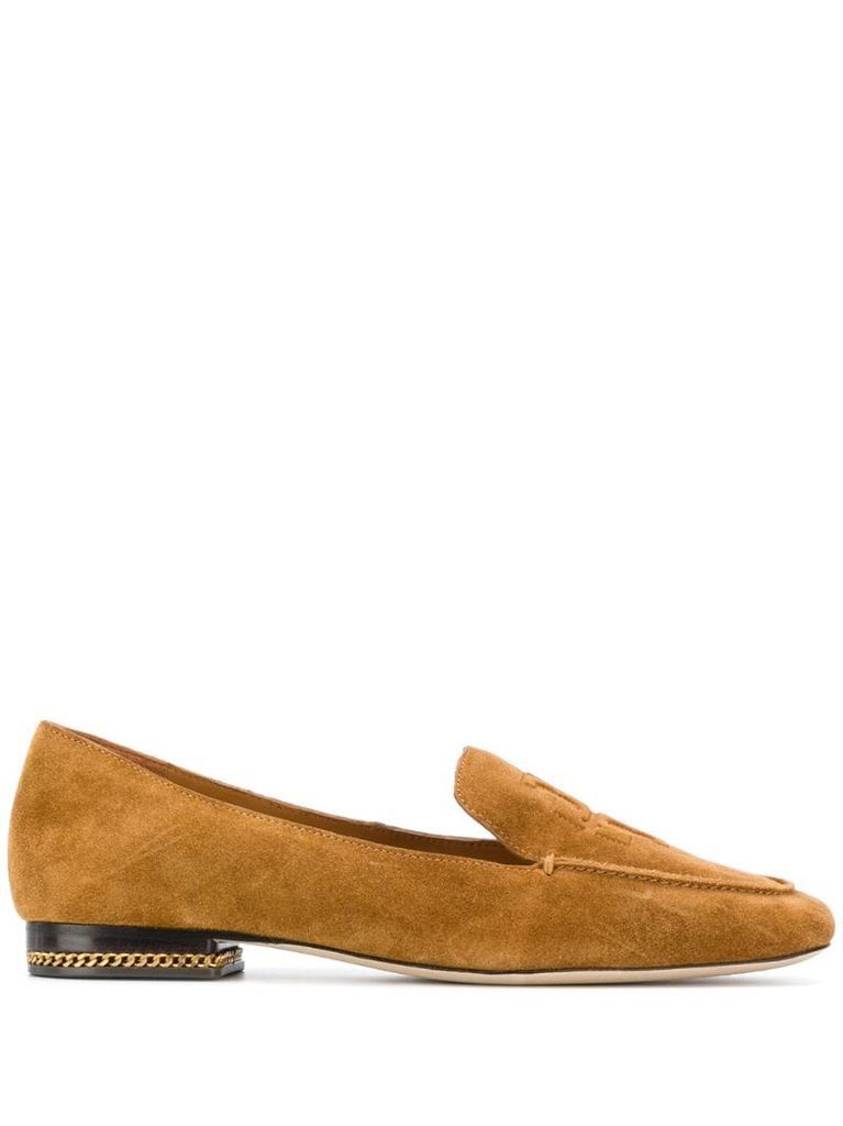 embossed-logo suede loafers