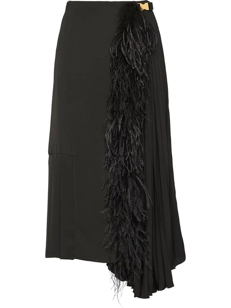 feather trimmed midi skirt