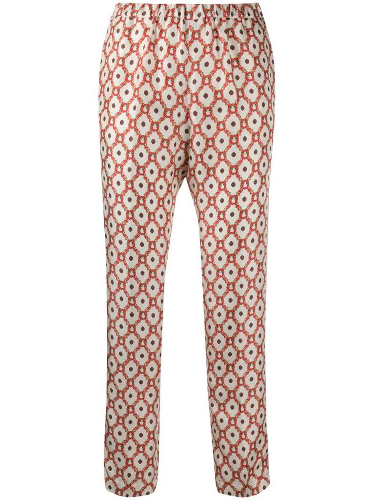 floral patterned straight-leg trousers