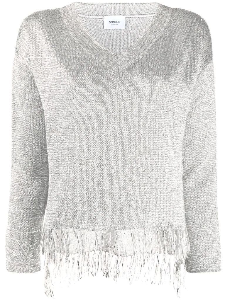knitted metallic fringed jumper