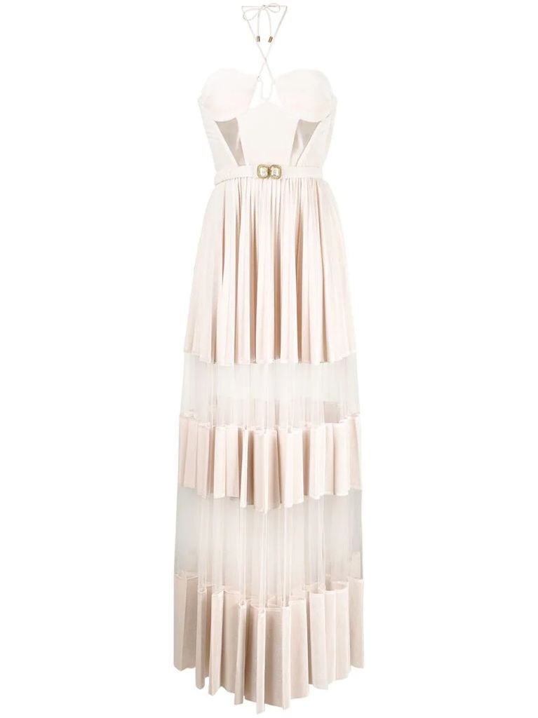 sheer panels pleated gown