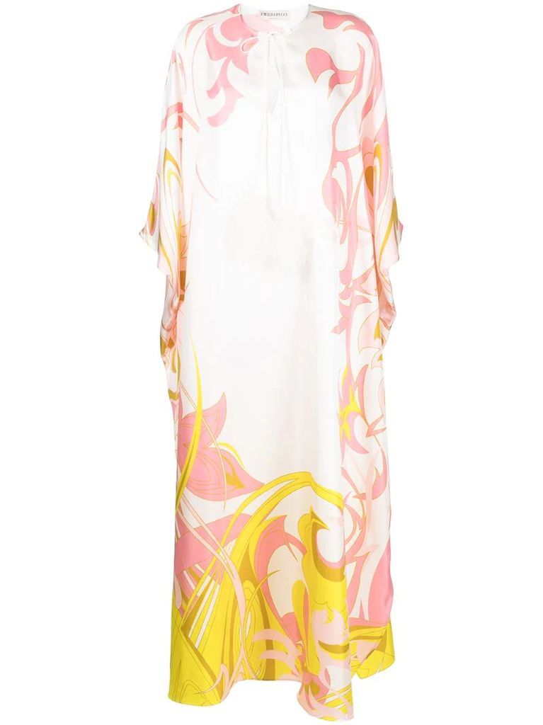 Dinamica print kaftan-style silk dress