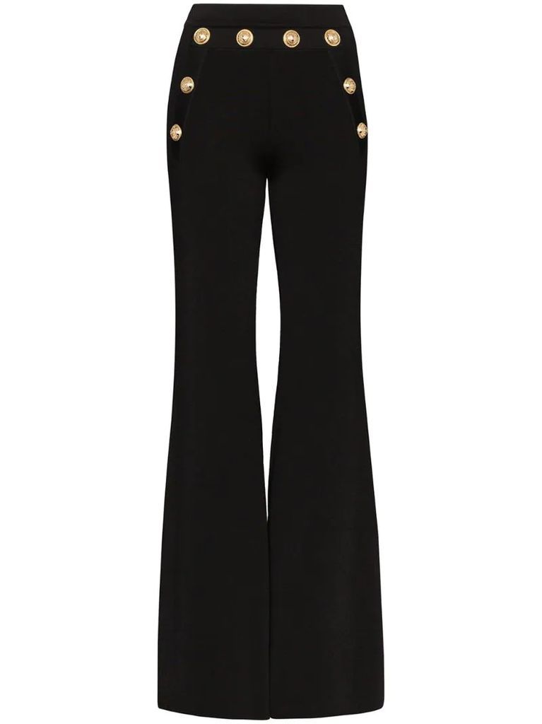 button-embellished flared trousers