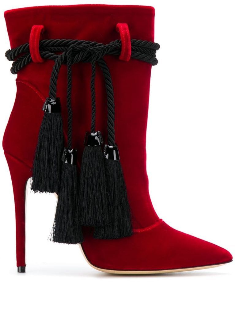 contrast tassel heeled boots