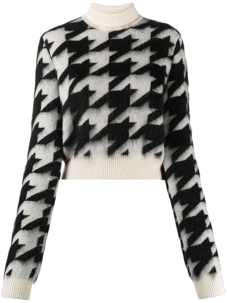 cropped houndstooth knit jumper