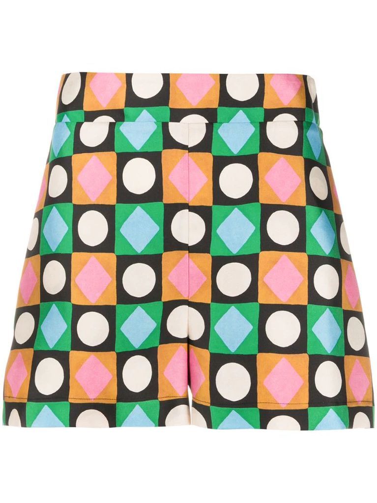 geometric-print silk shorts