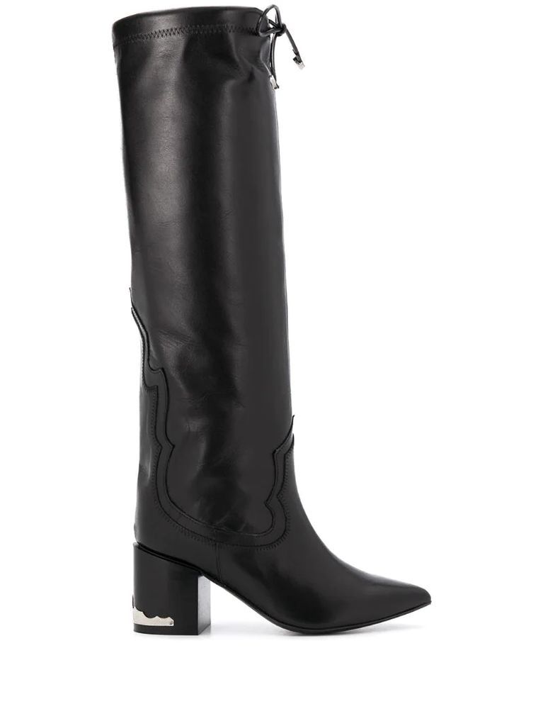 front tie detail pointed toe boots