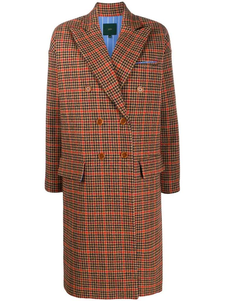 houndstooth check double breasted coat