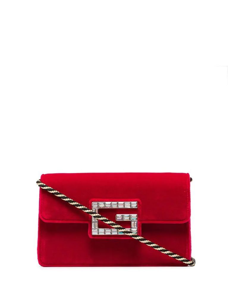 red Broadway velvet crystal G shoulder bag