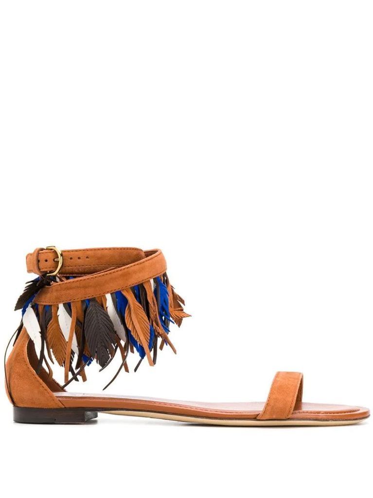feather-detail suede sandals