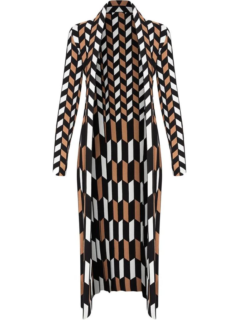 geometric pattern cardigan coat