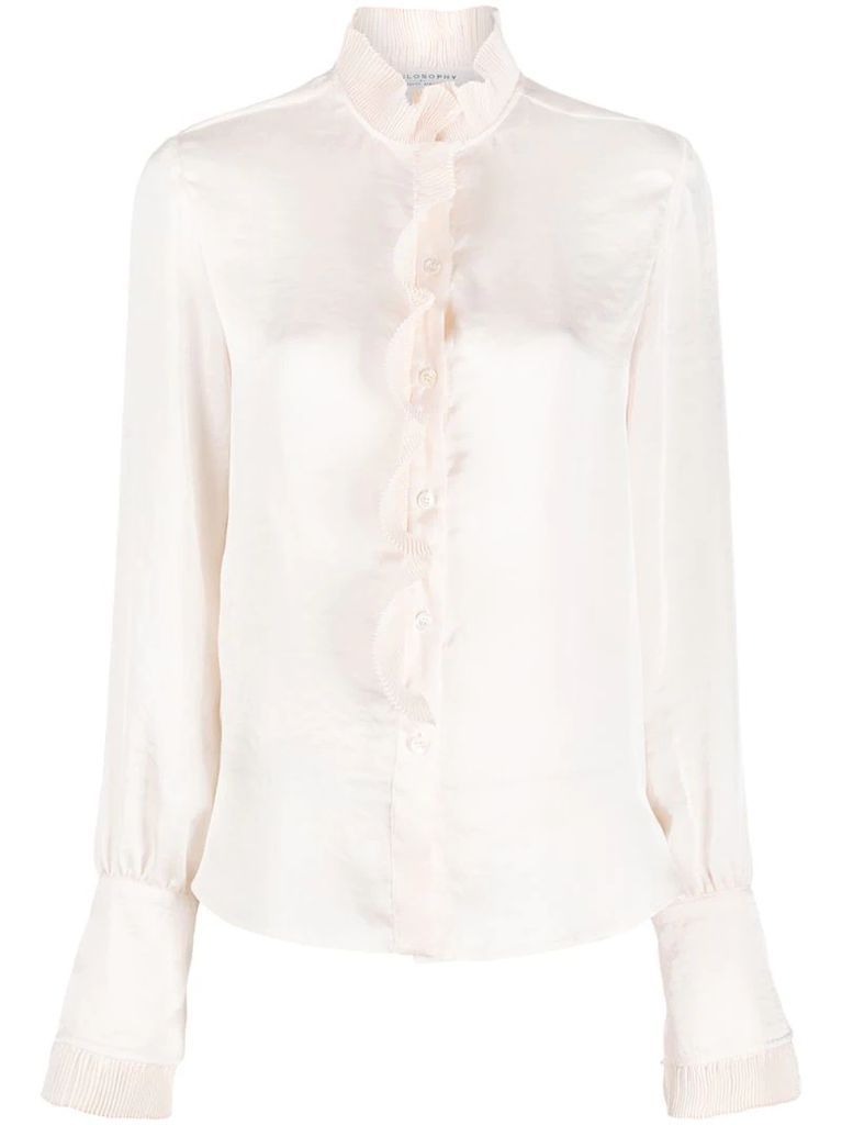pleated-ruffle satin blouse
