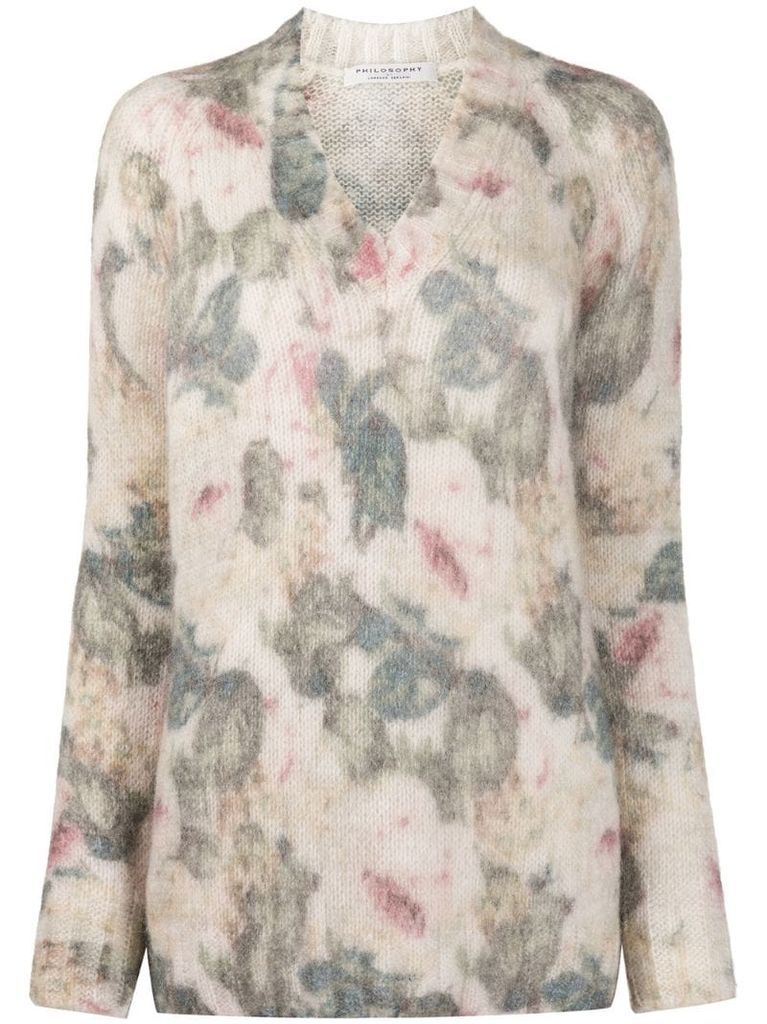 floral patterned chunky knit jumper