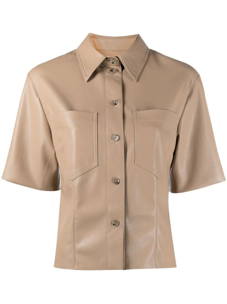 chest pocket faux-leather shirt