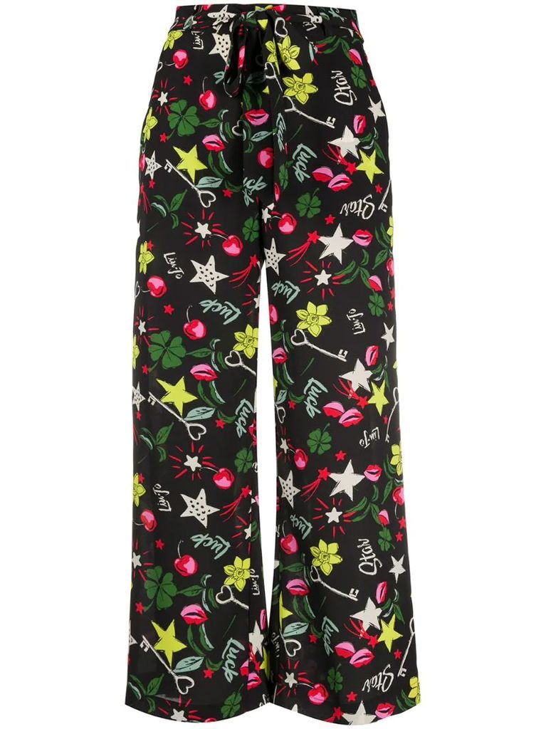 Lucky Pop-print straight trousers