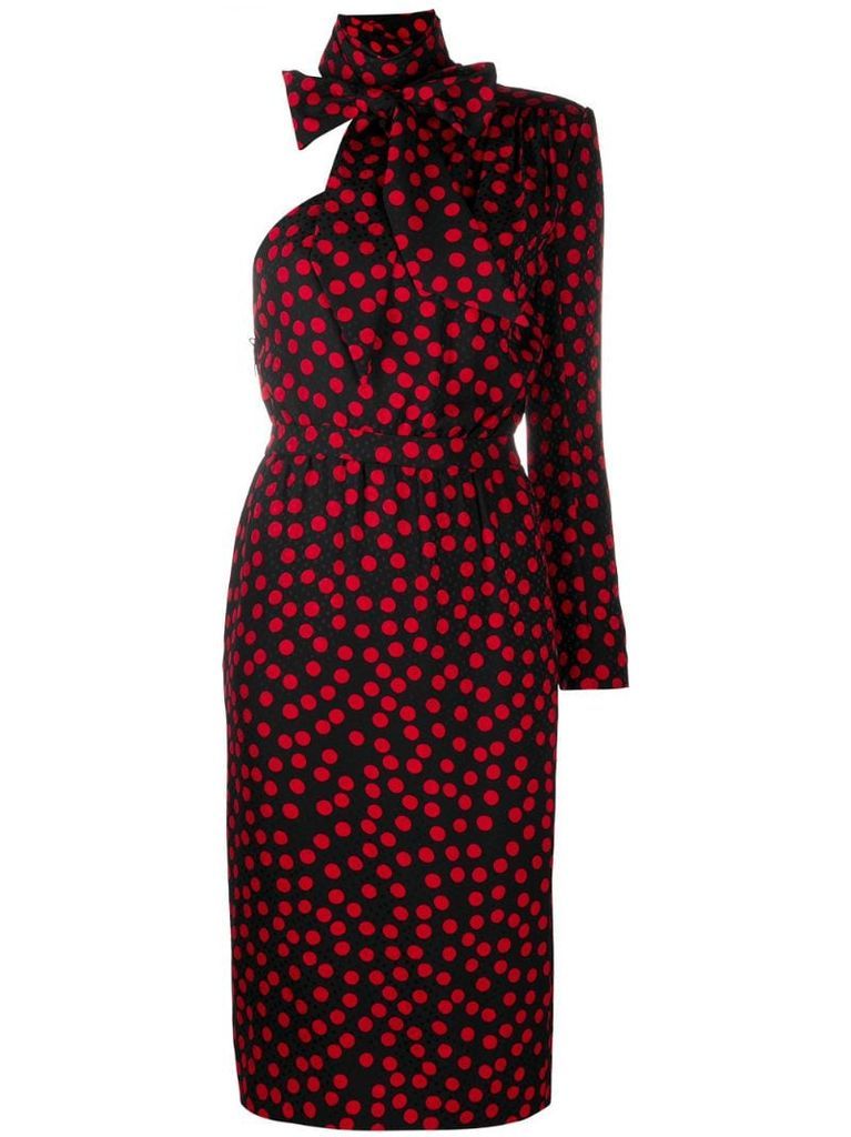 one-sleeve polka dot dress
