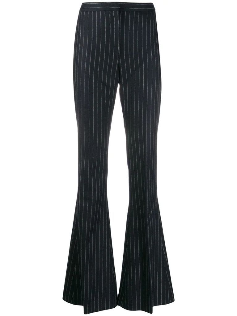 pinstriped flared trousers