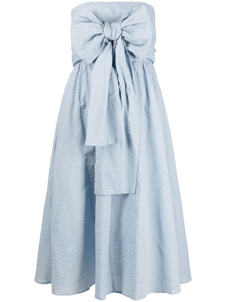 strapless bow-detail cotton midi dress