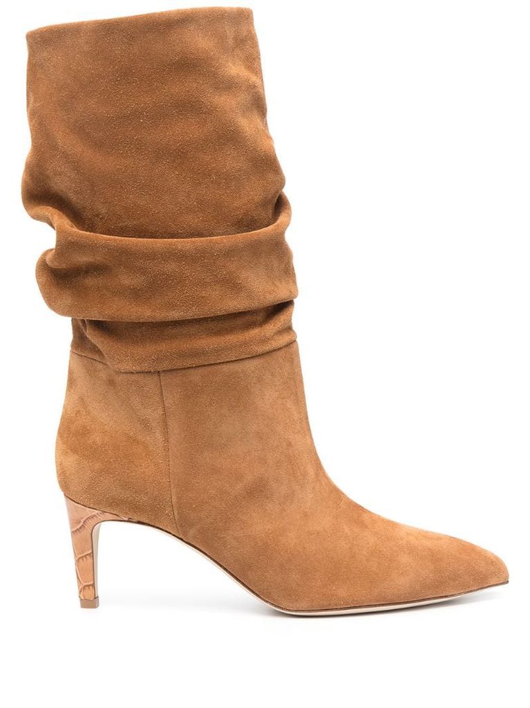 ruched suede ankle boots