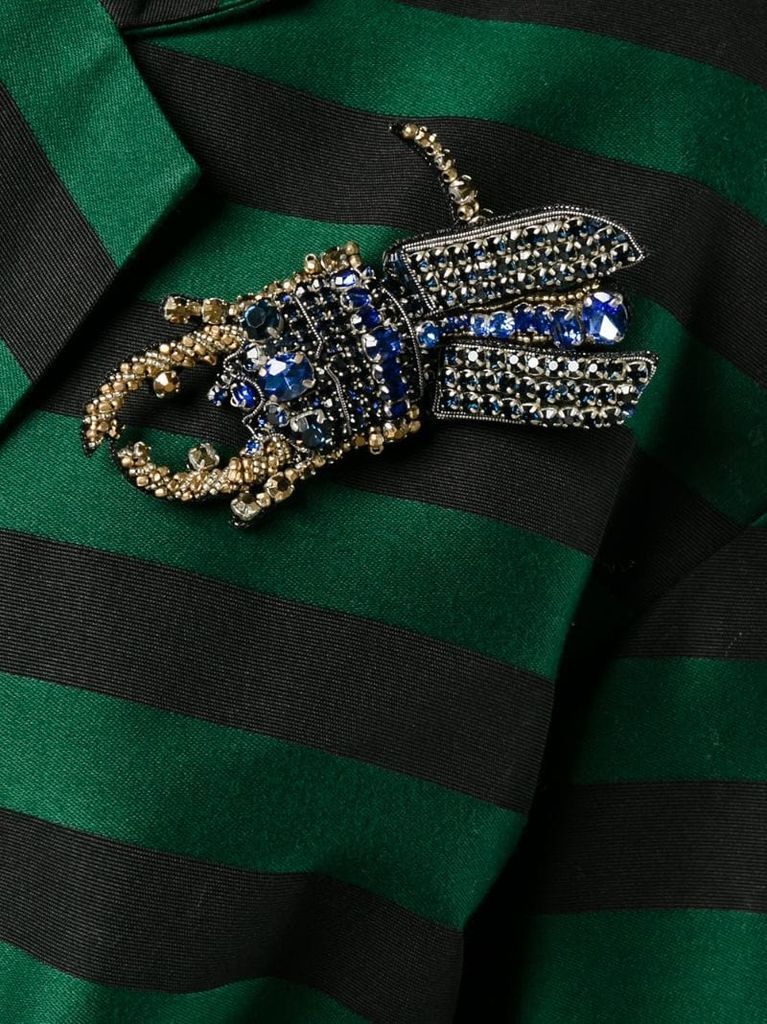 brooch embellished stripe coat