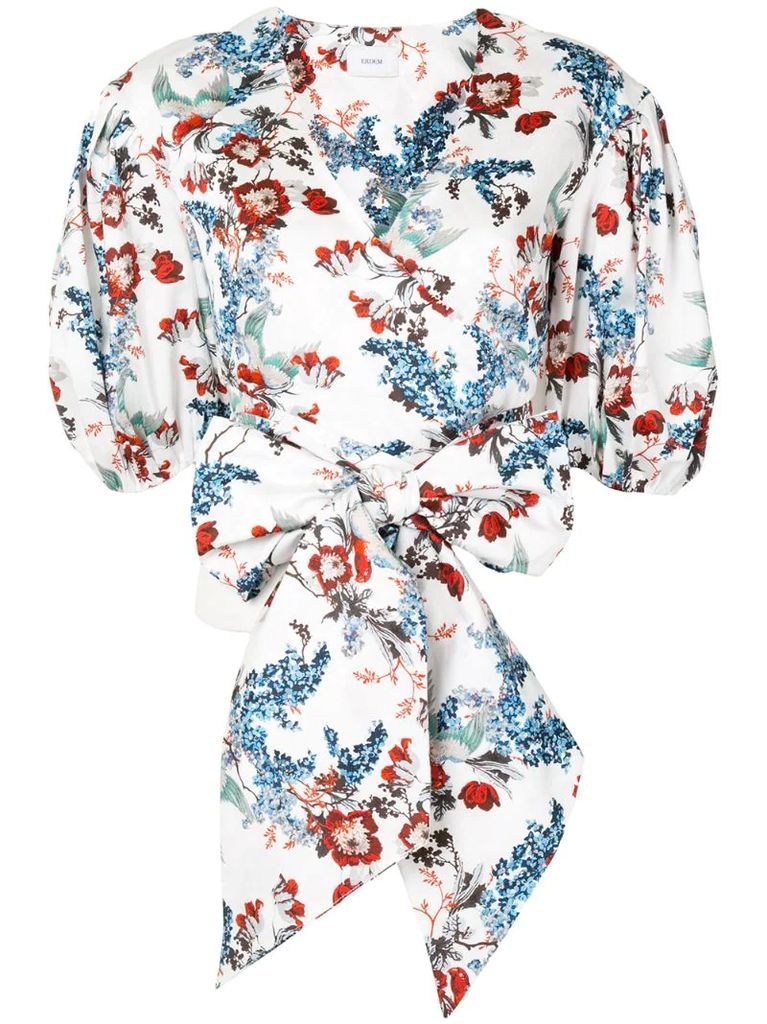floral-print puff sleeve blouse