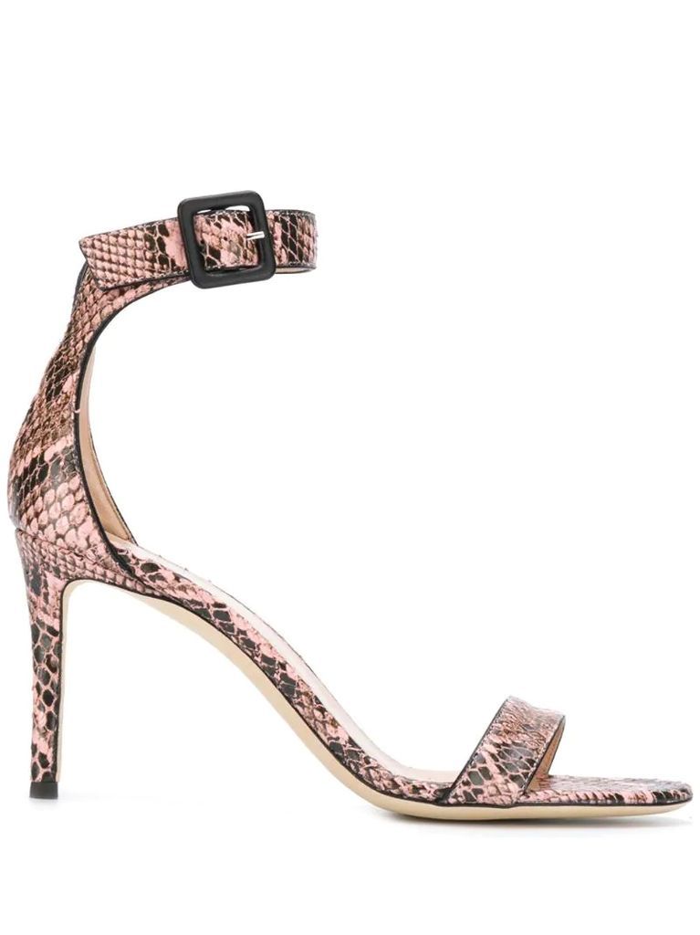 snakeskin effect heeled sandals