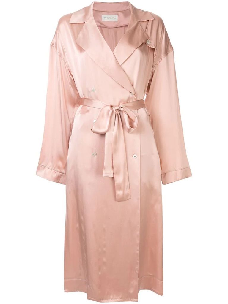 flowy silk trench coat