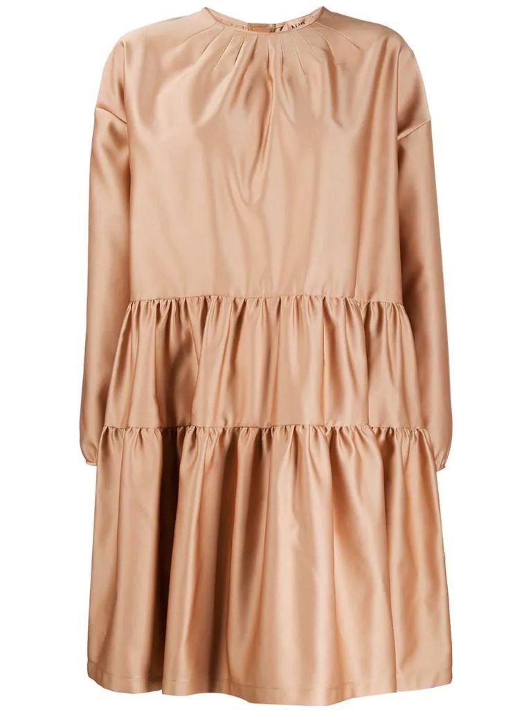flared satin ruched dress