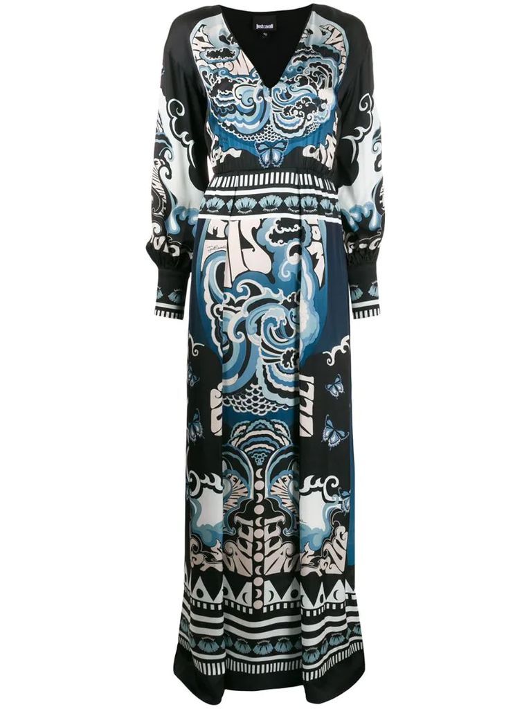 ornate-print V-neck maxi dress