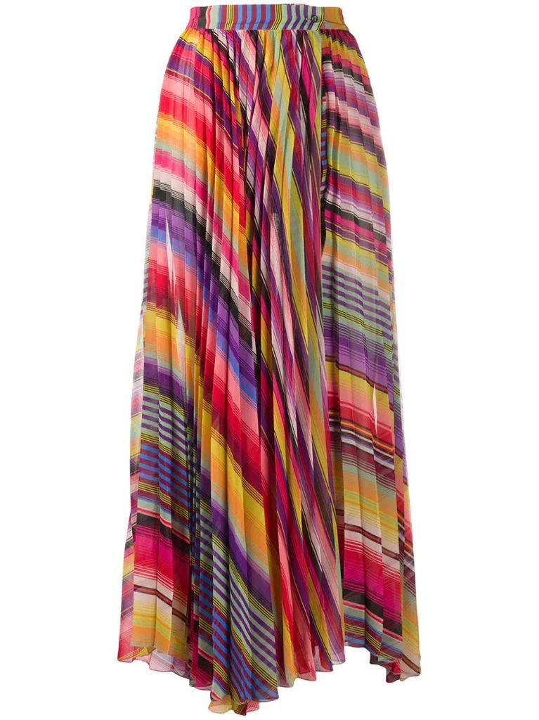 pleated striped print skirt