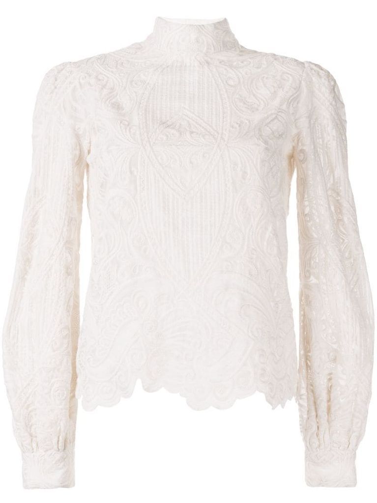 sheer lace embroidered top
