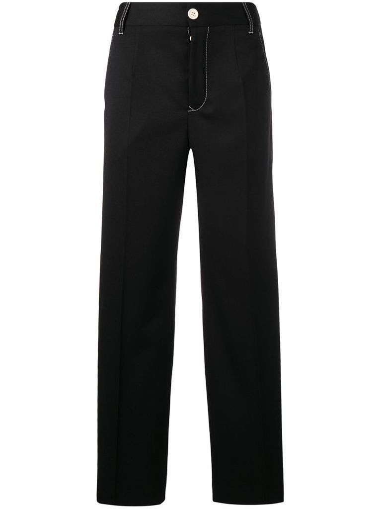 contrast stitch wide trousers
