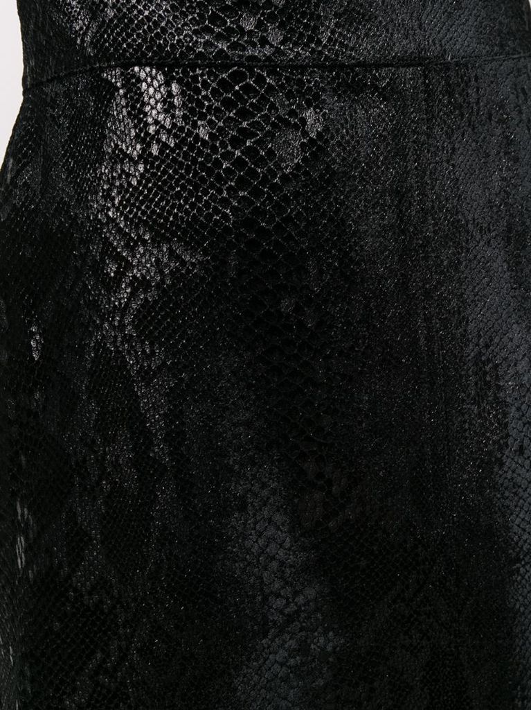 snakeskin-effect midi skirt
