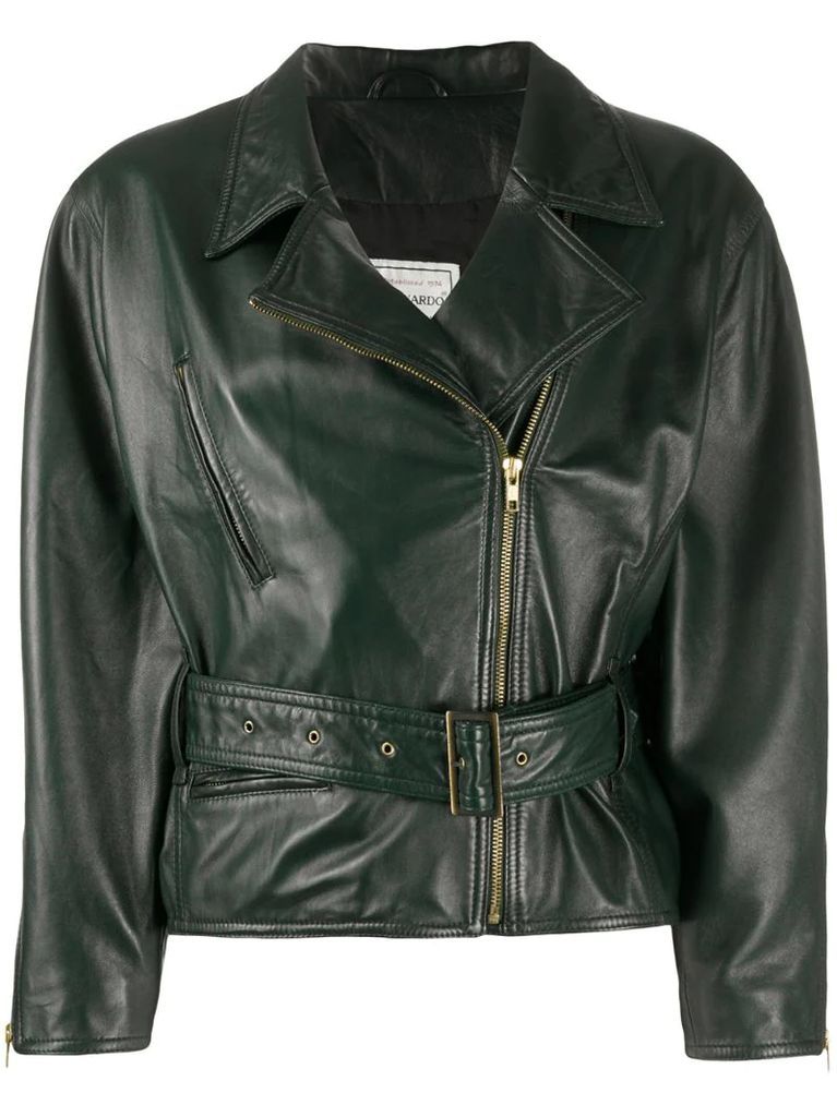 1980s belted leather biker jacket