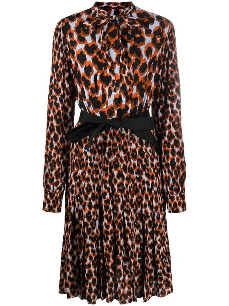 pleated leopard print dress