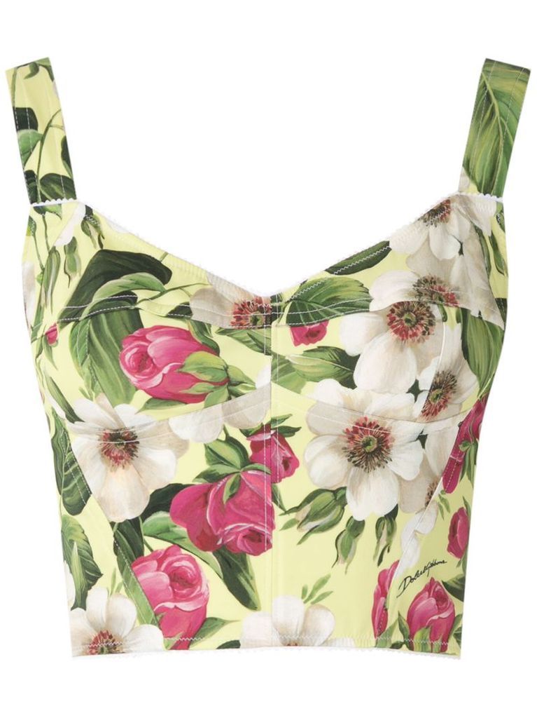 rose-print corset-style top