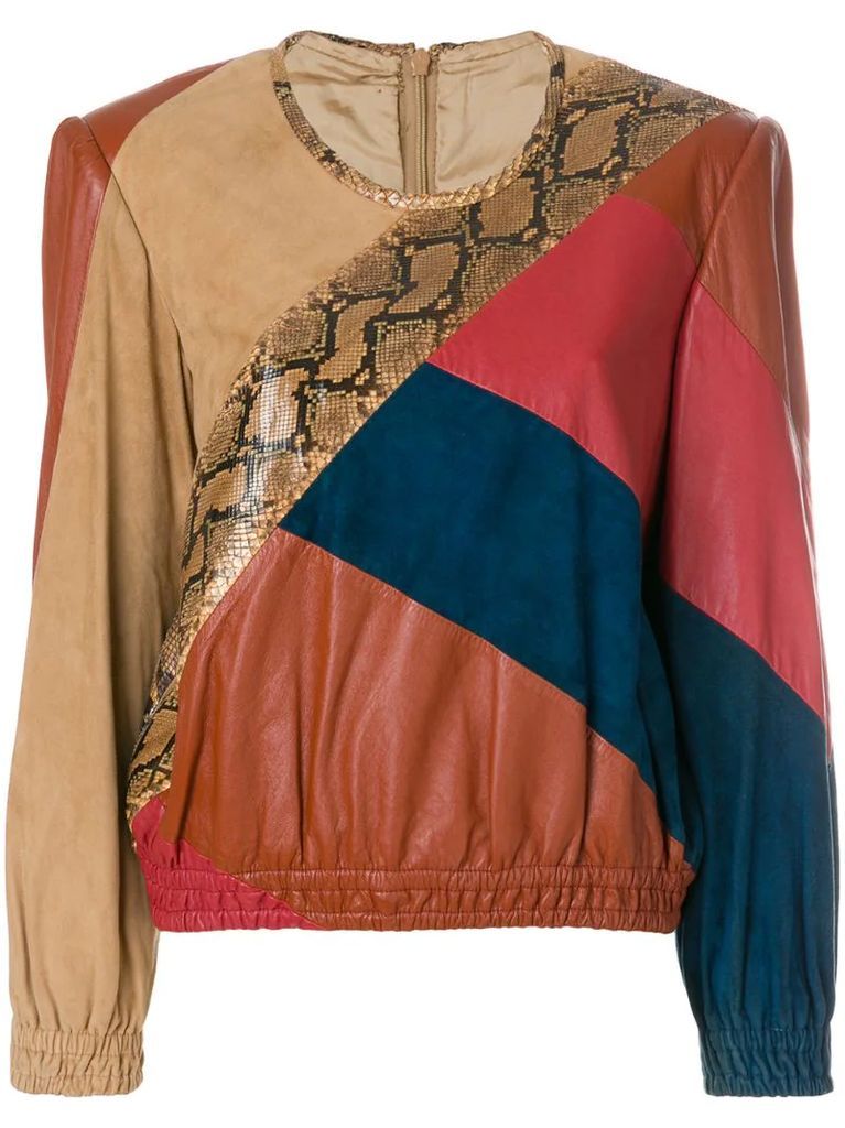 1980's colourblock leather blouse