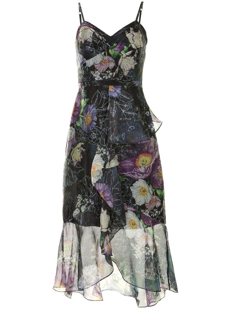 floral-print floor-length gown