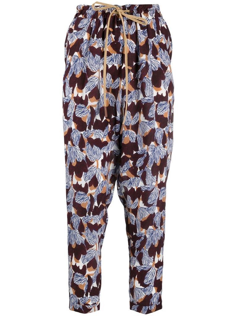 high-rise floral-print cropped trousers