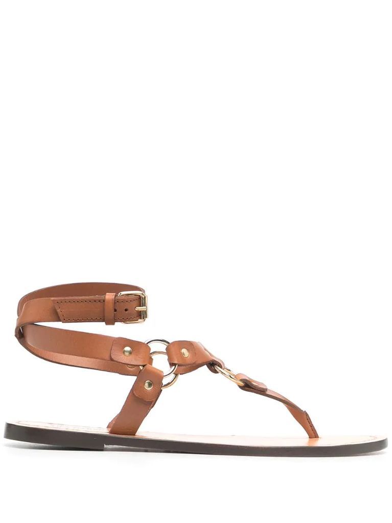 open-toe flat leather sandals
