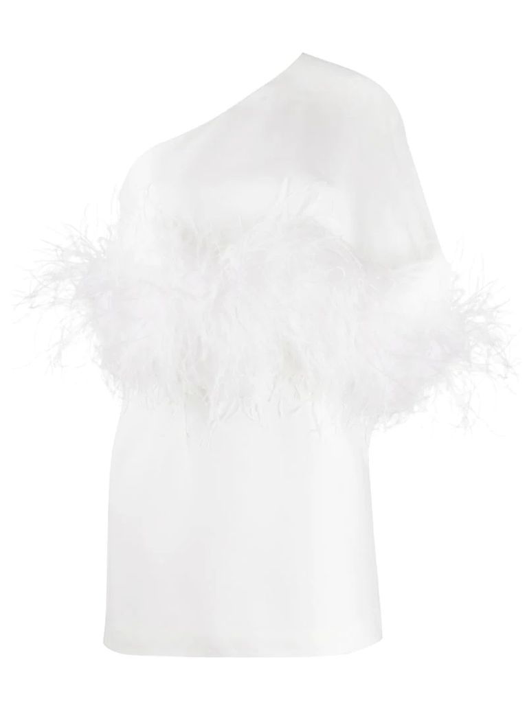 feather waist one-shoulder dress