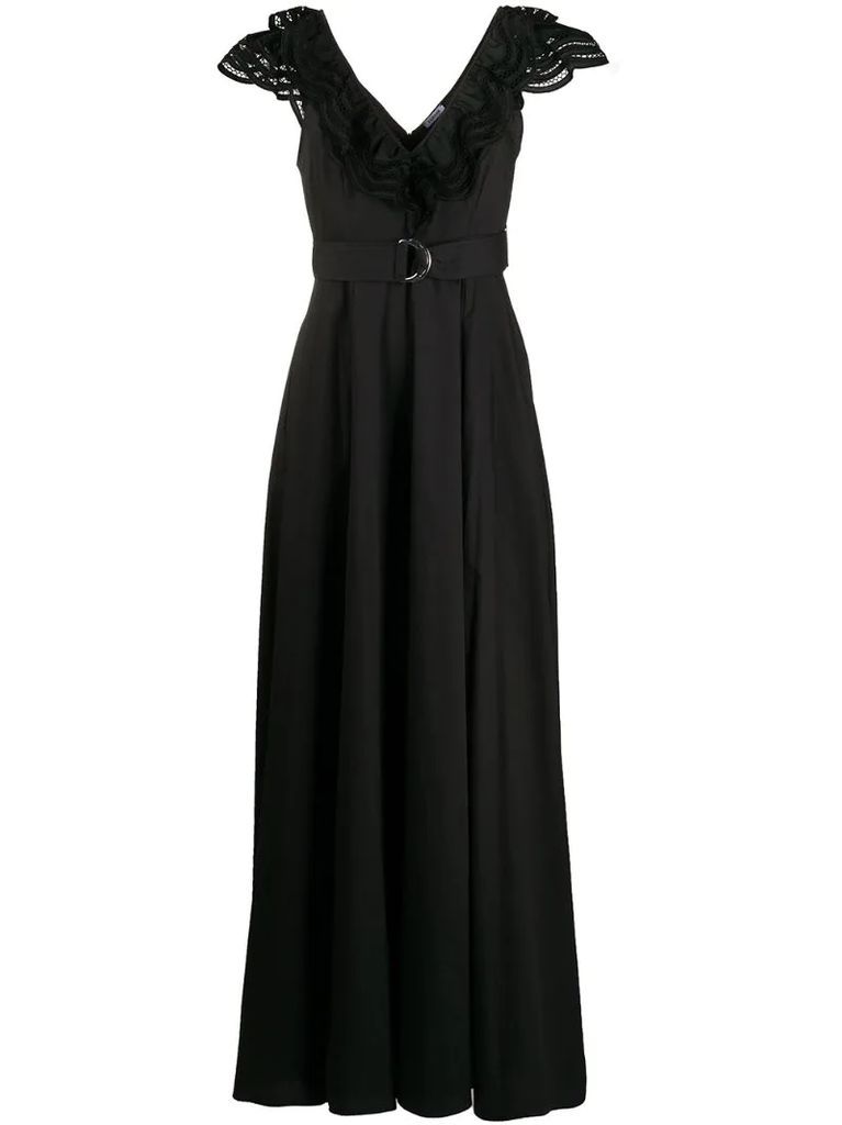 ruffle-trimmed belted gown