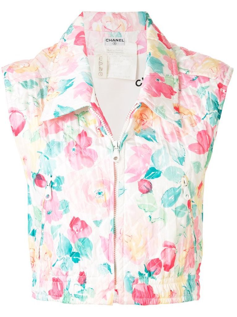 diamond quilted floral cropped vest