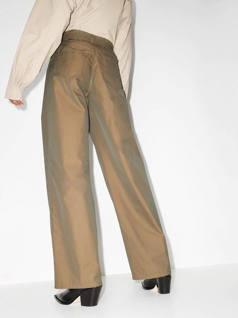 belted-waist wide-leg trousers