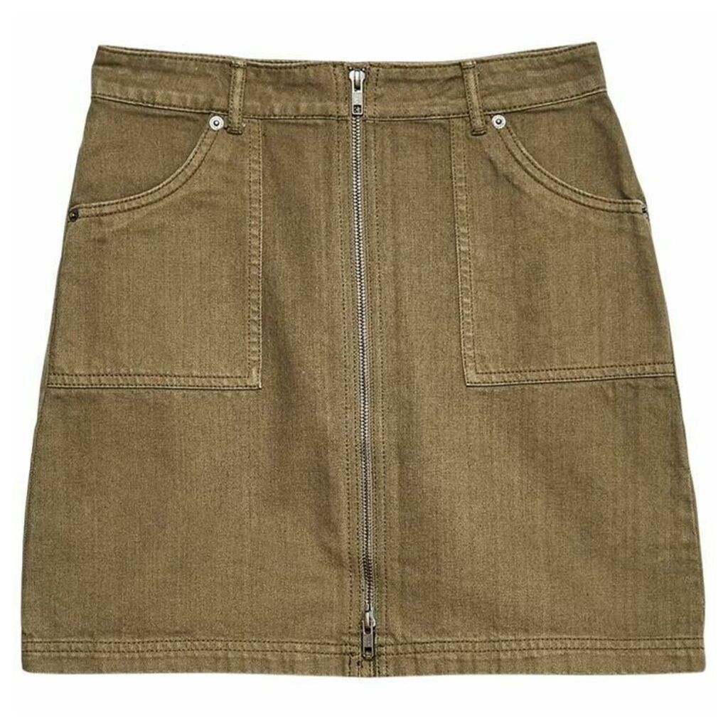Jack Wills Chartham Full Zip Denim Skirt - Olive