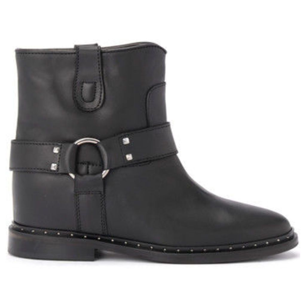 leather ankle boot with micro studs and strap  women's Low Ankle Boots in Black