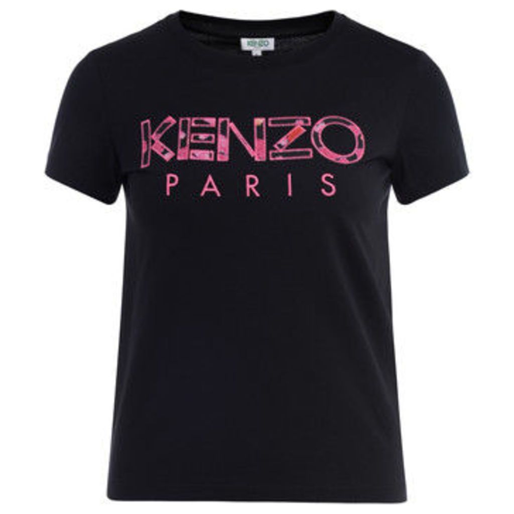 Kenzo  black cotton t-shirt with patchwork front logo  women's T shirt in Black