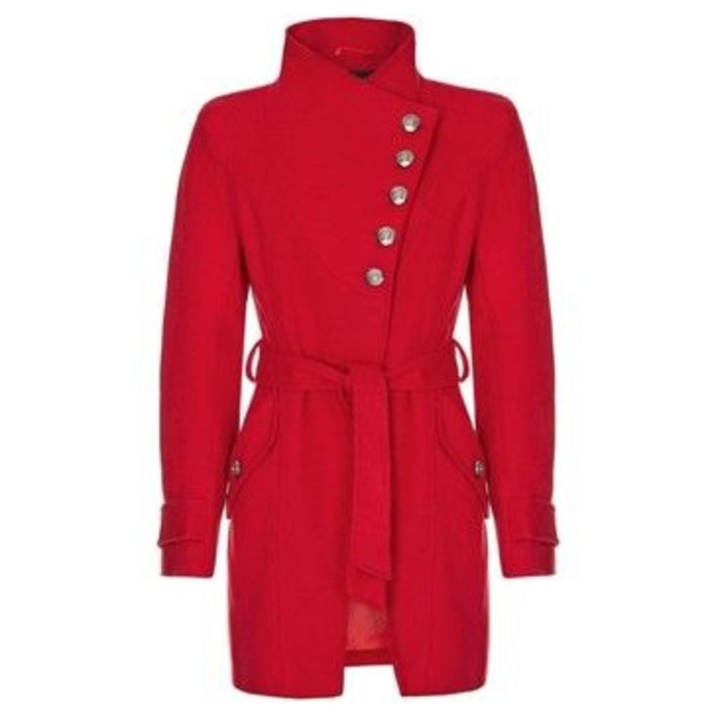 Red Womens Multi Button Asymentric Coat  women's Trench Coat in Red