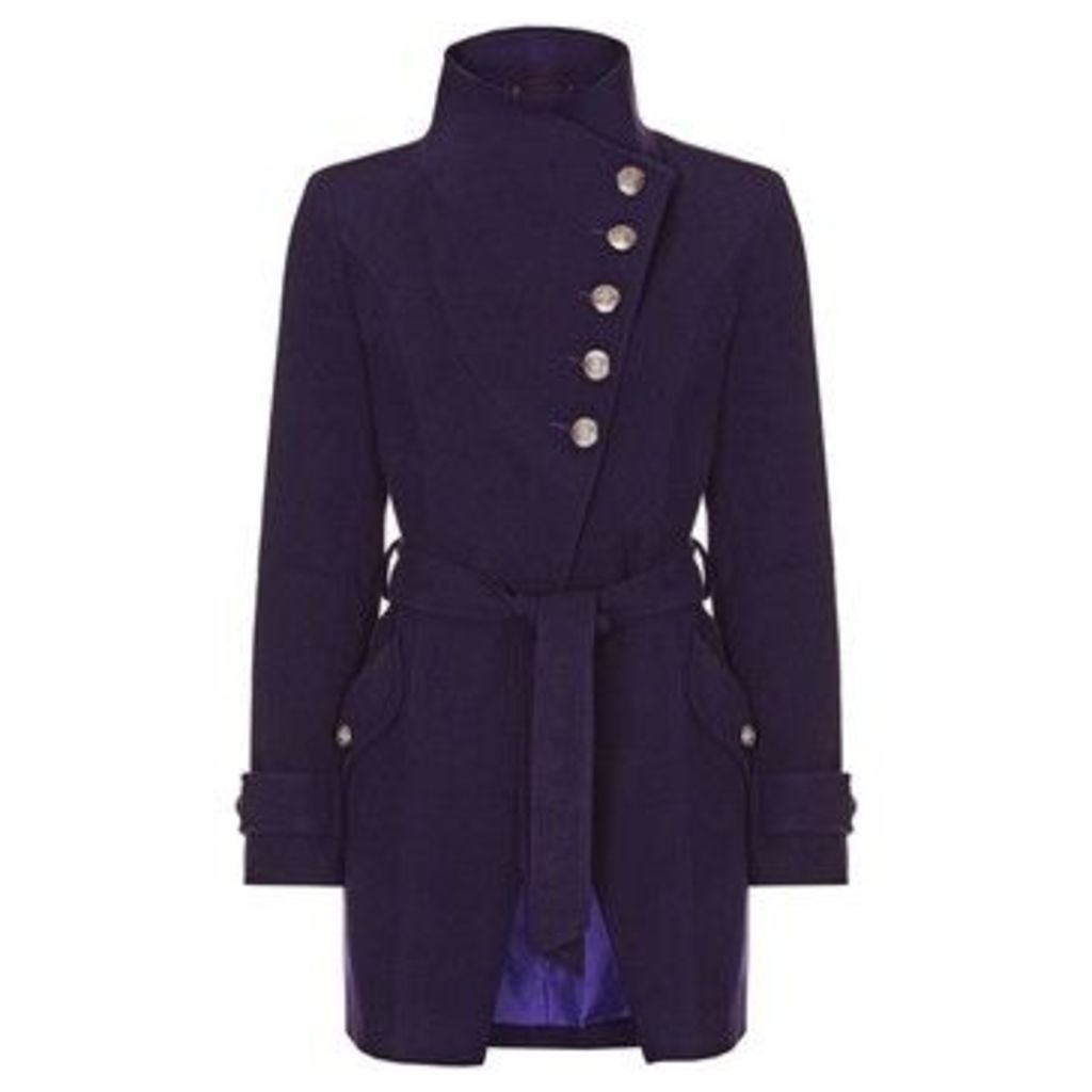 Purple Womens Multi Button Asymentric Coat  women's Trench Coat in Purple